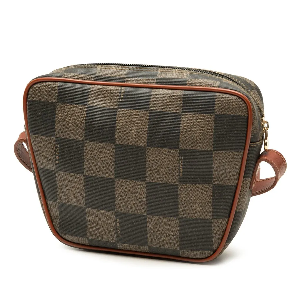 Fendi Pequin Coated Canvas Checkboard Crossbody Brown Canvas Very good - Back View