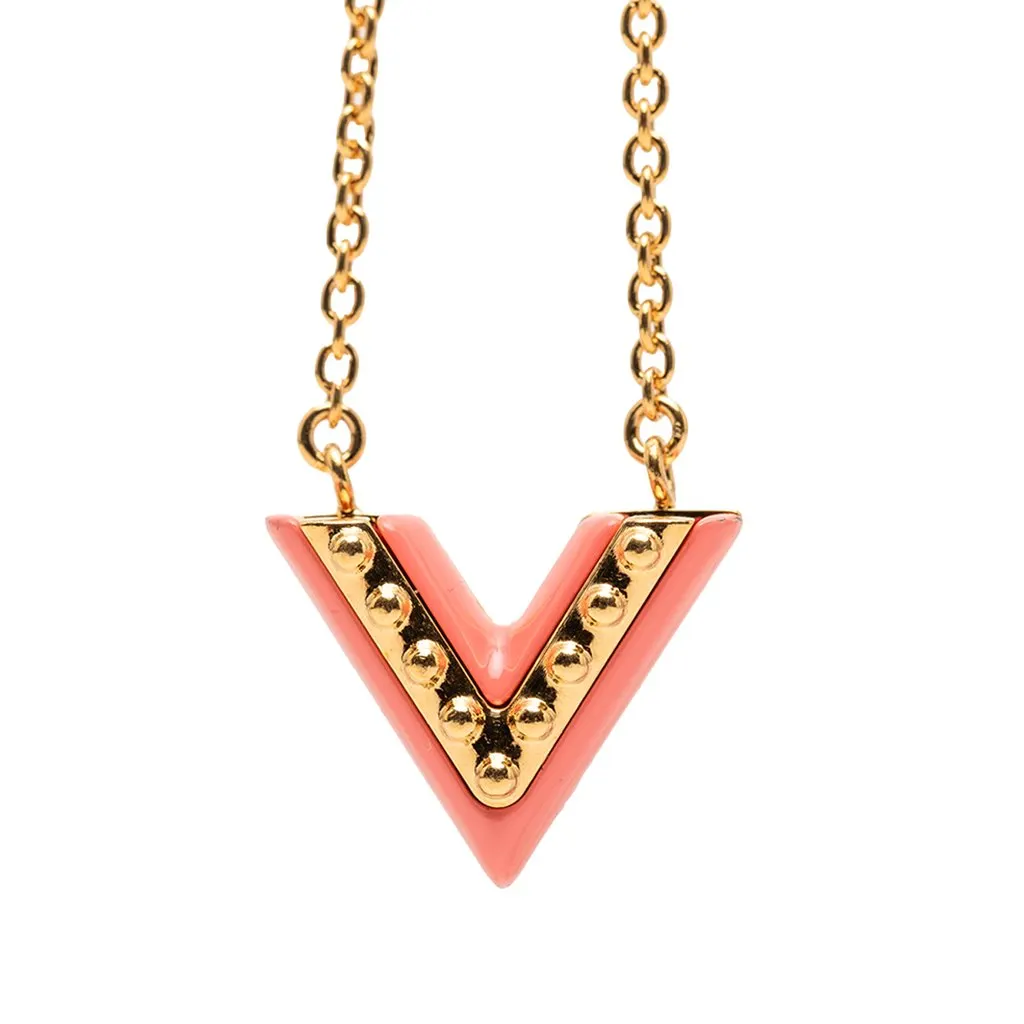 Louis Vuitton Gold Plated Resin Essential V Necklace Gold Metal Very good - Back View