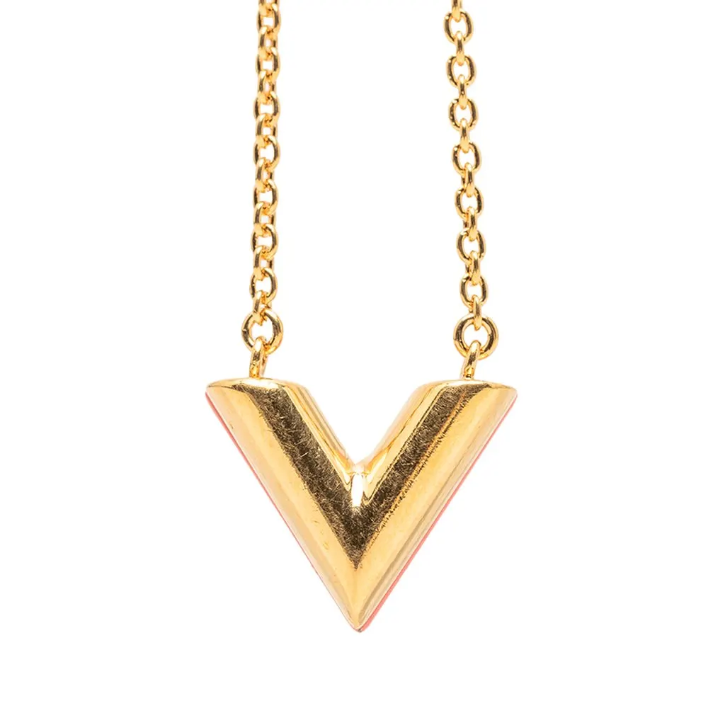 Louis Vuitton Gold Plated Resin Essential V Necklace Gold Metal Very good - Inside View
