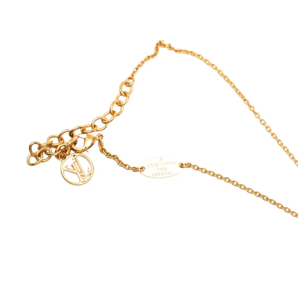 Louis Vuitton Gold Plated Resin Essential V Necklace Gold Metal Very good - Box View