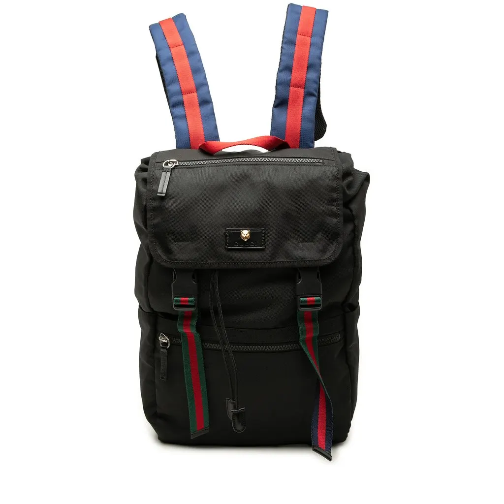 Gucci Canvas Techno Web Animalier Backpack Black Canvas Very good - Front View