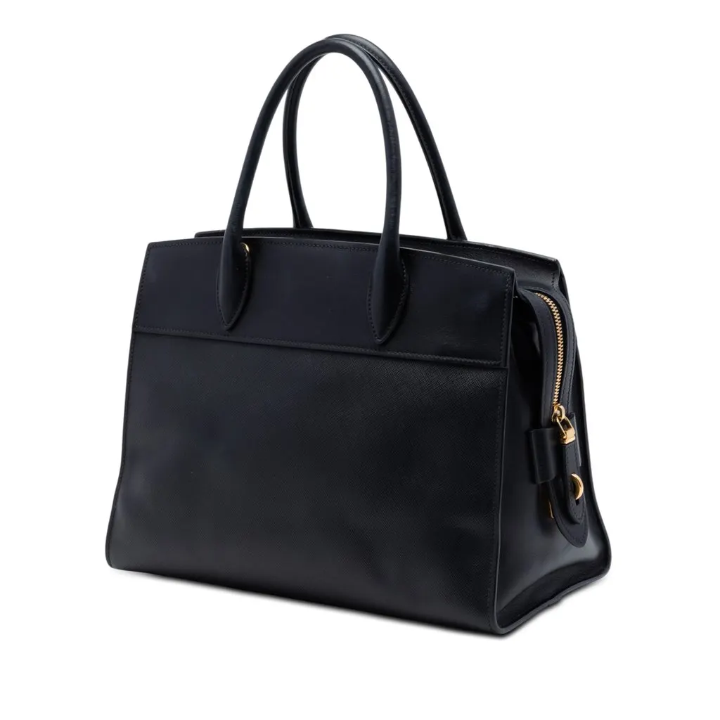 Prada Saffiano and City Calf Esplanade Satchel Black Leather Very good - Back View