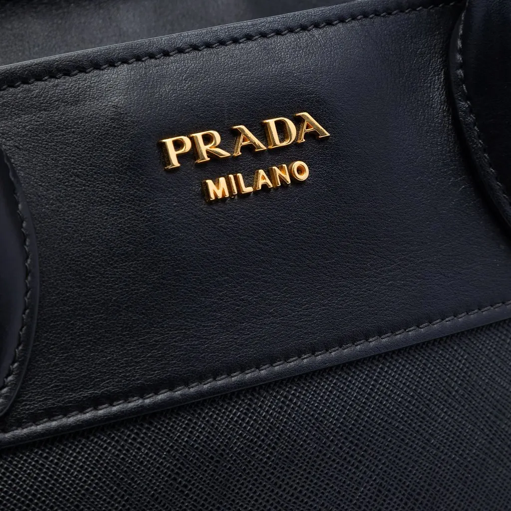 Prada Saffiano and City Calf Esplanade Satchel Black Leather Very good - Box View