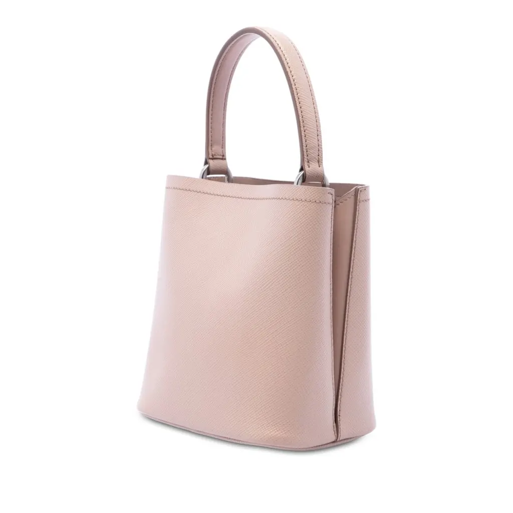 Prada Small Saffiano Cuir Smalto Panier Satchel Brown Leather Good - Back View