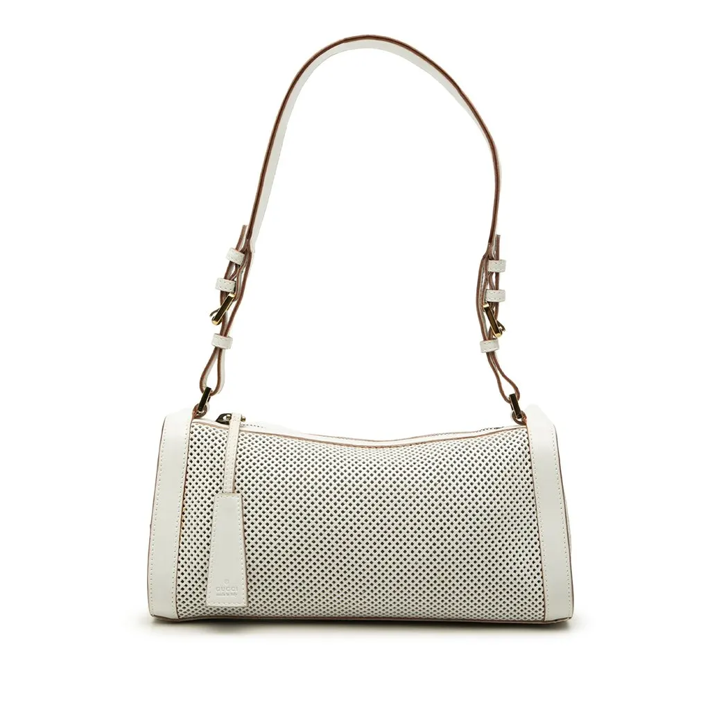 Gucci Perforated Leather Shoulder Bag White Leather Very good - Front View