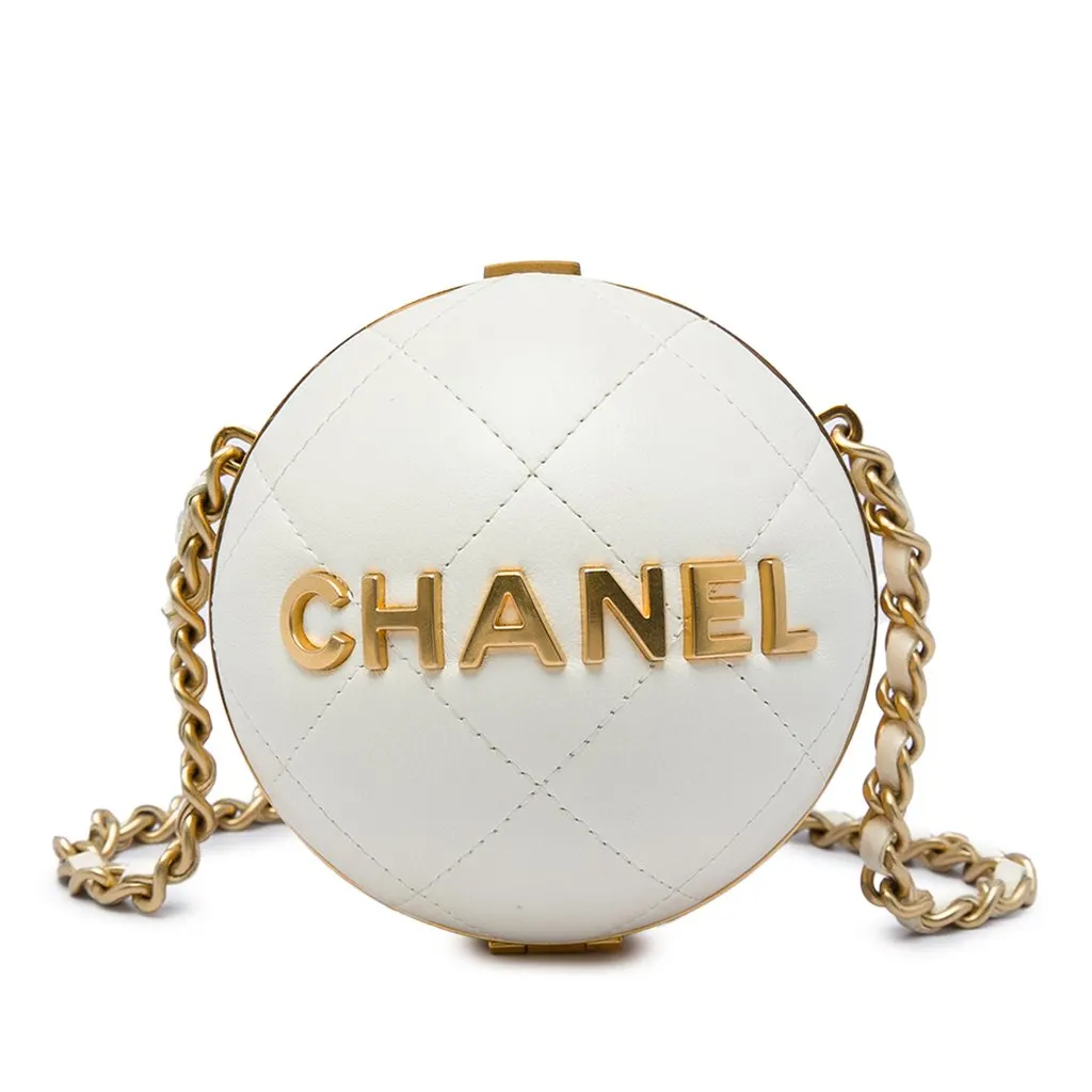 Chanel Quilted Lambskin 22 Sphere Minaudiere Crossbody White Leather Good - Front View