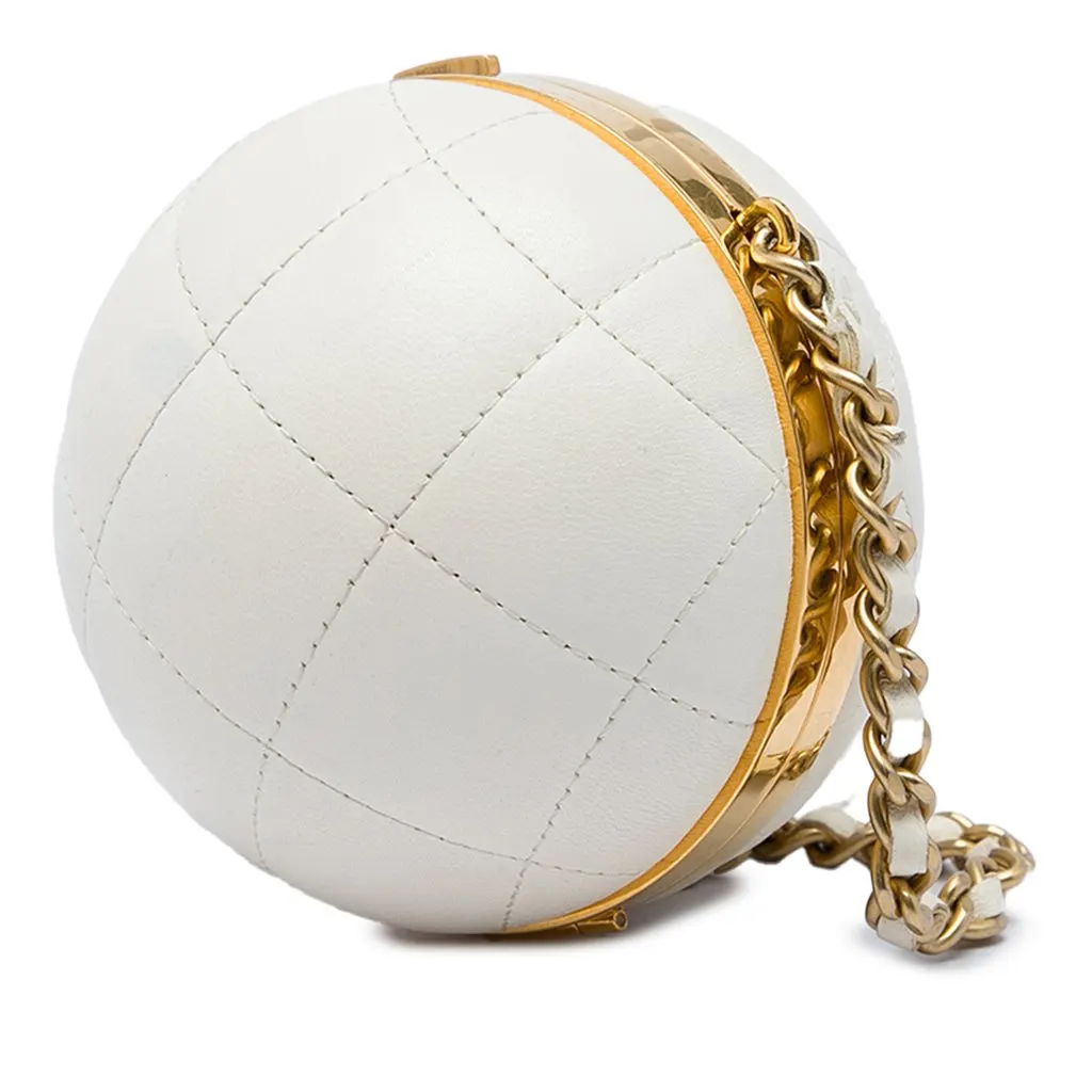 Chanel Quilted Lambskin 22 Sphere Minaudiere Crossbody White Leather Good - Back View