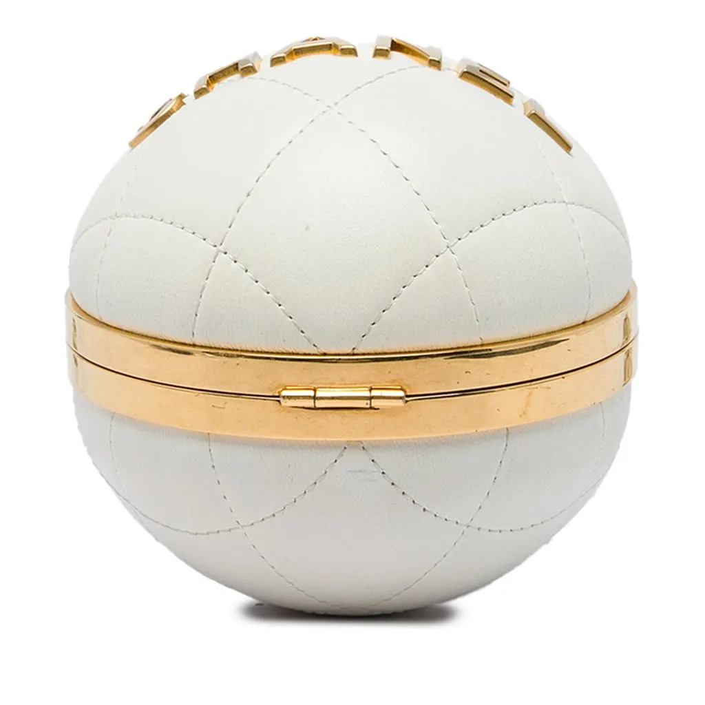 Chanel Quilted Lambskin 22 Sphere Minaudiere Crossbody White Leather Good - Inside View