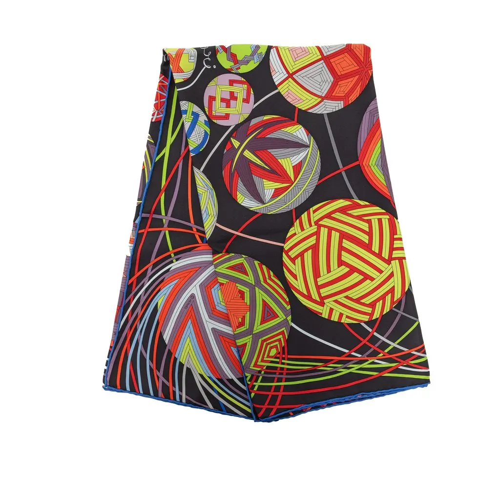 Hermès L Art du Temari Silk Scarf 90 Black Never worn - Front View