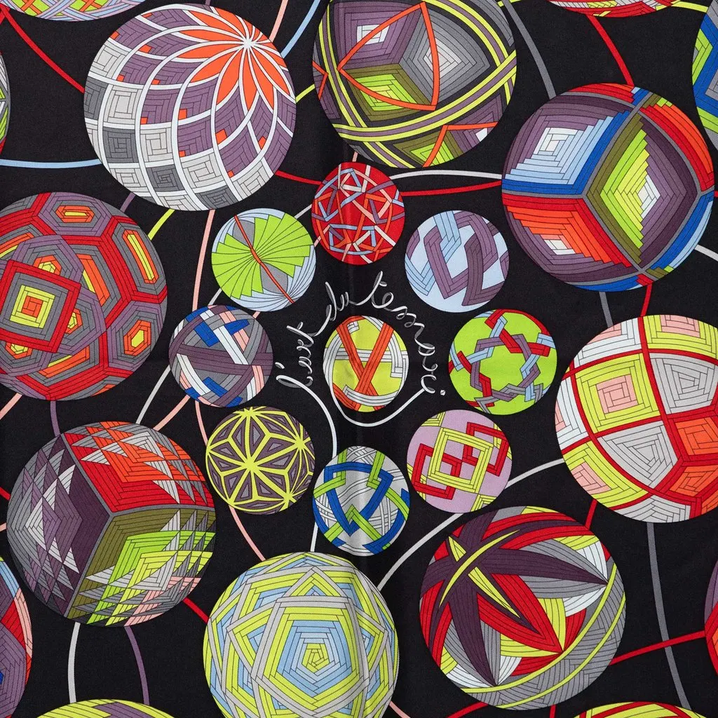 Hermès L Art du Temari Silk Scarf 90 Black Never worn - Back View