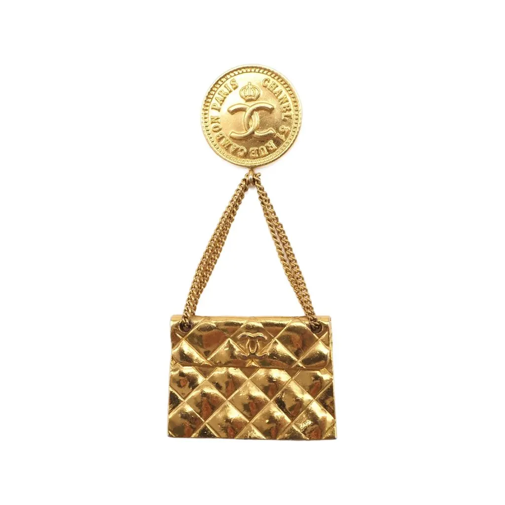 Chanel CC Gold Plated Medallion Quilted Flap Bag Brooch
