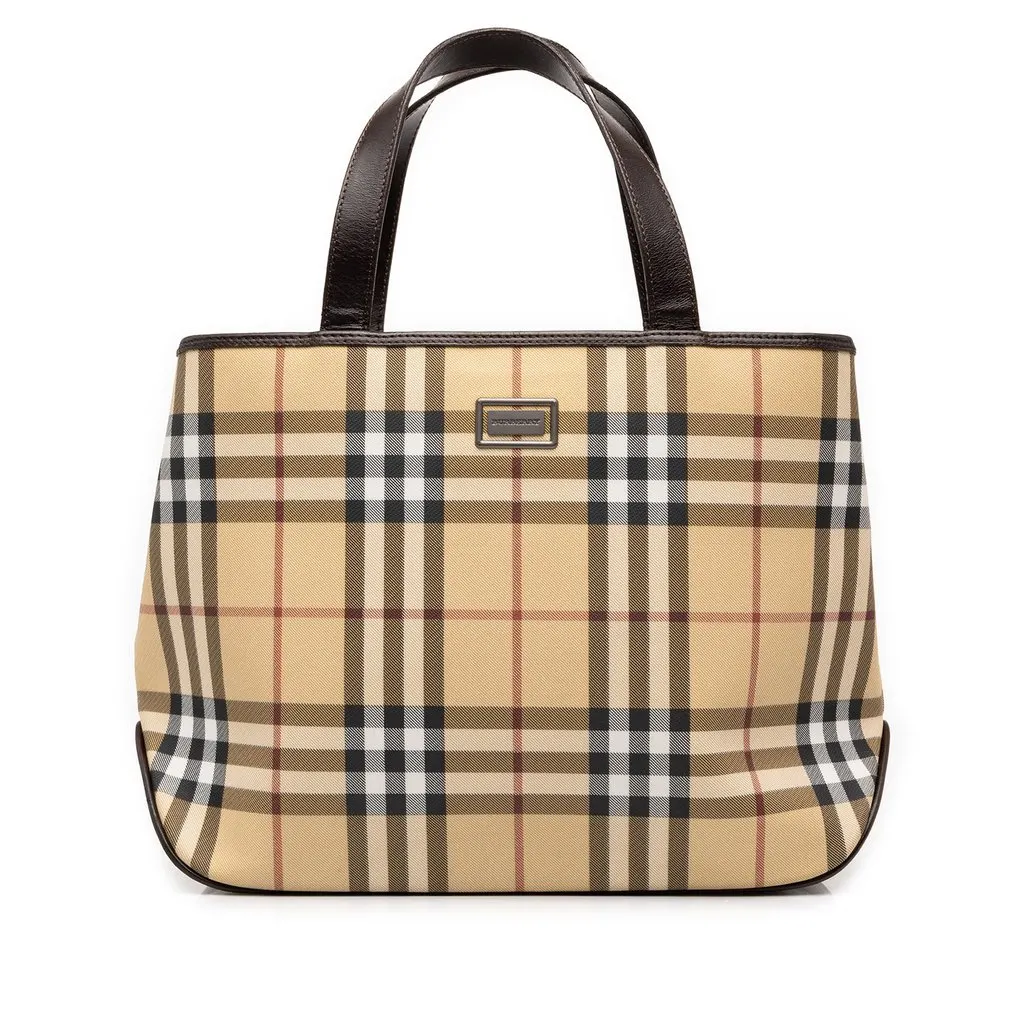 Burberry House Check Coated Canvas Tote Beige Canvas Good - Front View