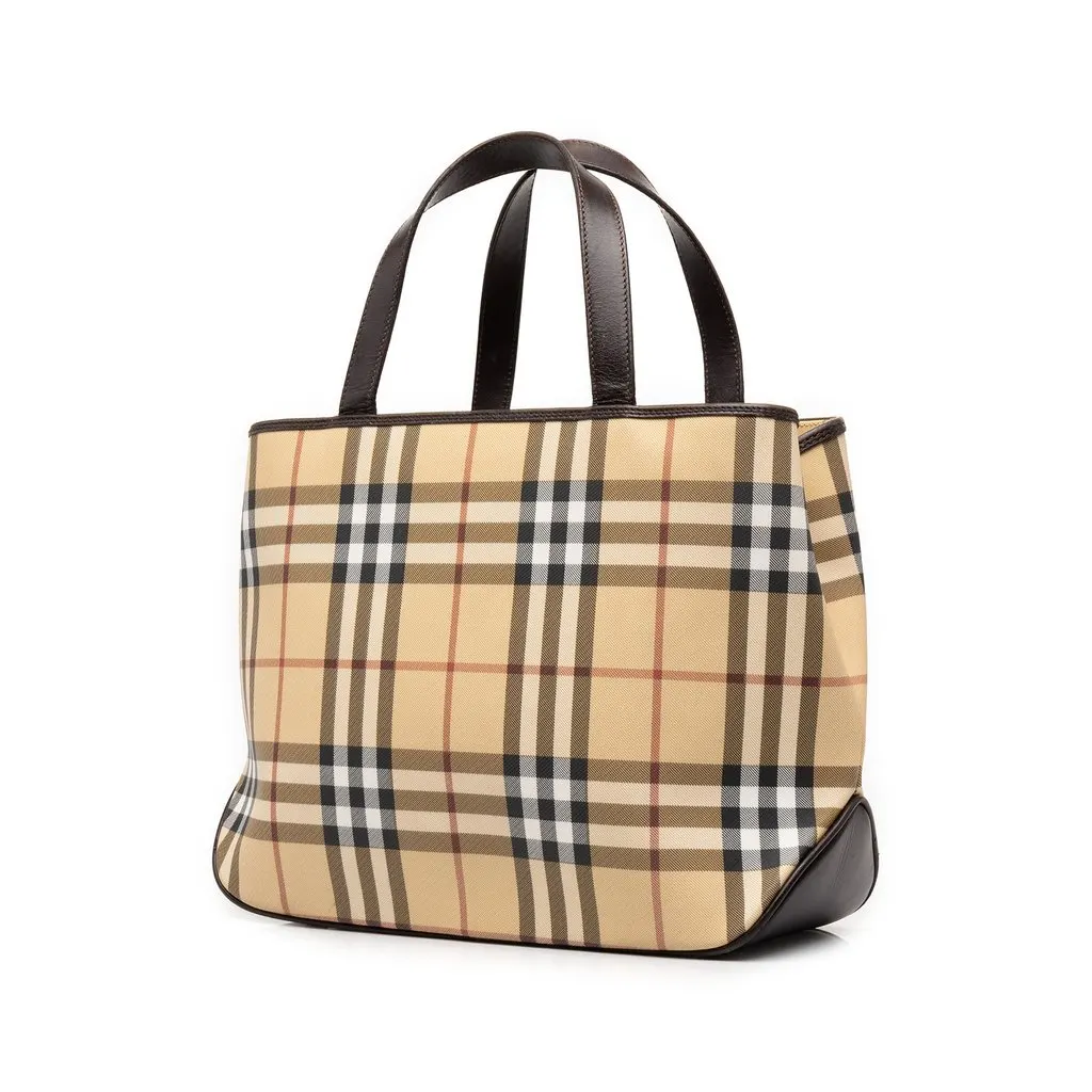 Burberry House Check Coated Canvas Tote Beige Canvas Good - Back View