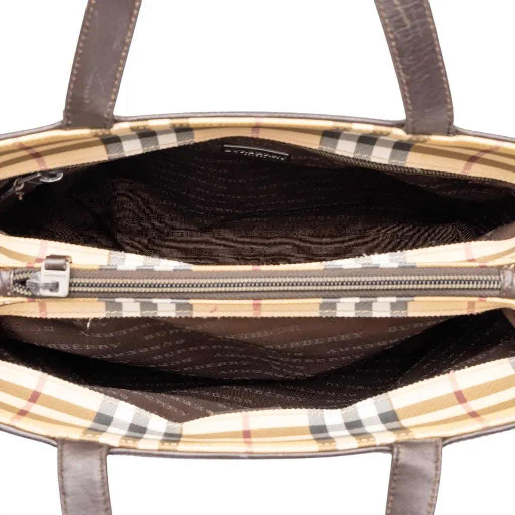 Burberry House Check Coated Canvas Tote Beige Canvas Good - Model View