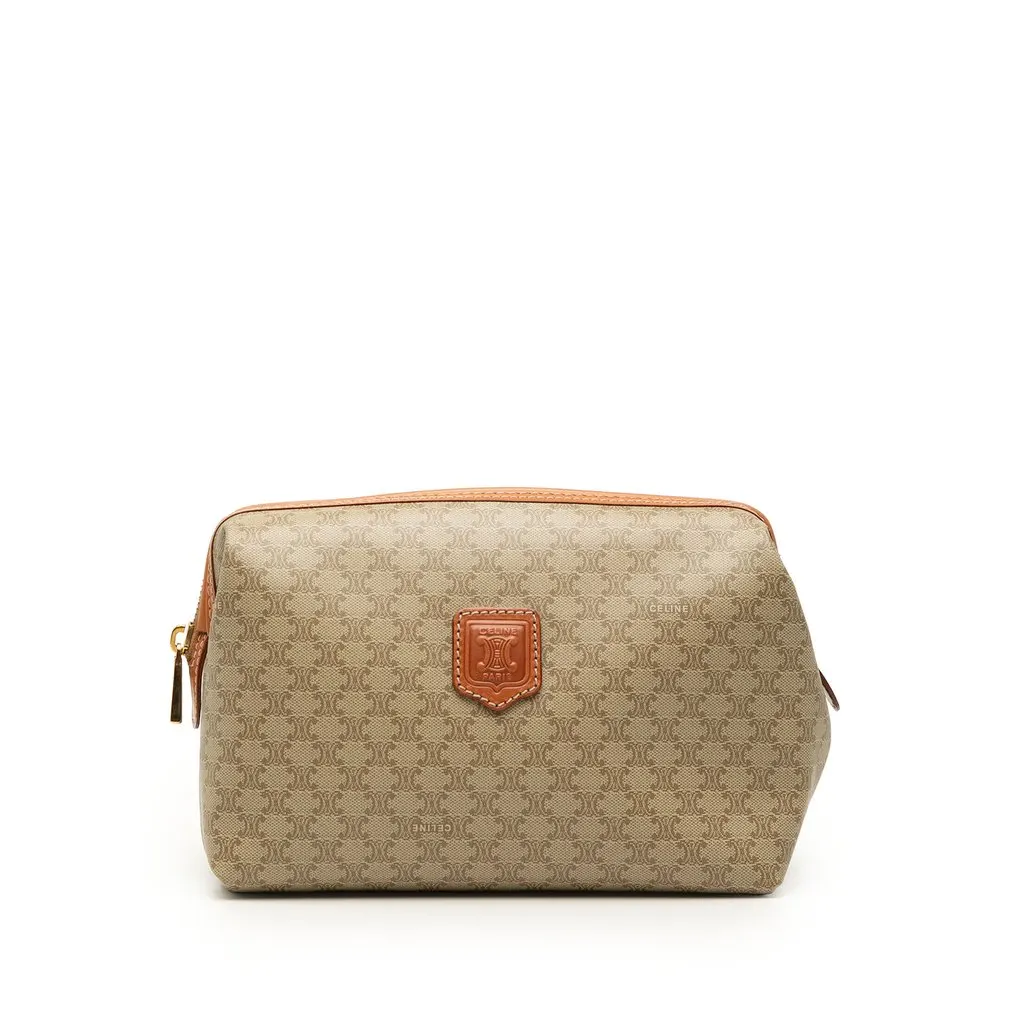 Celine Macadam Coated Canvas Pouch Beige Very good - Front View