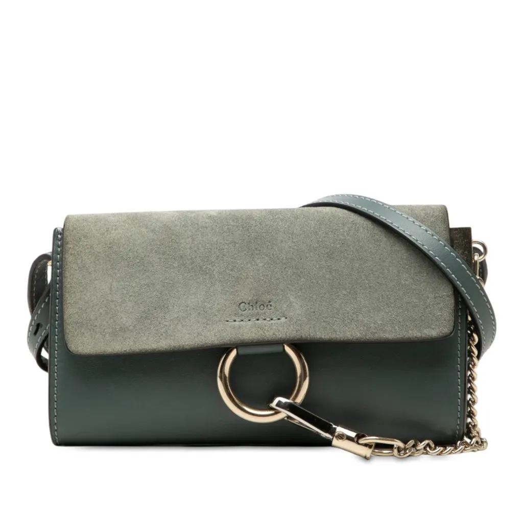Chloé Mini Suede and Calfskin Faye Chain Crossbody Blue Leather Very good - Front View