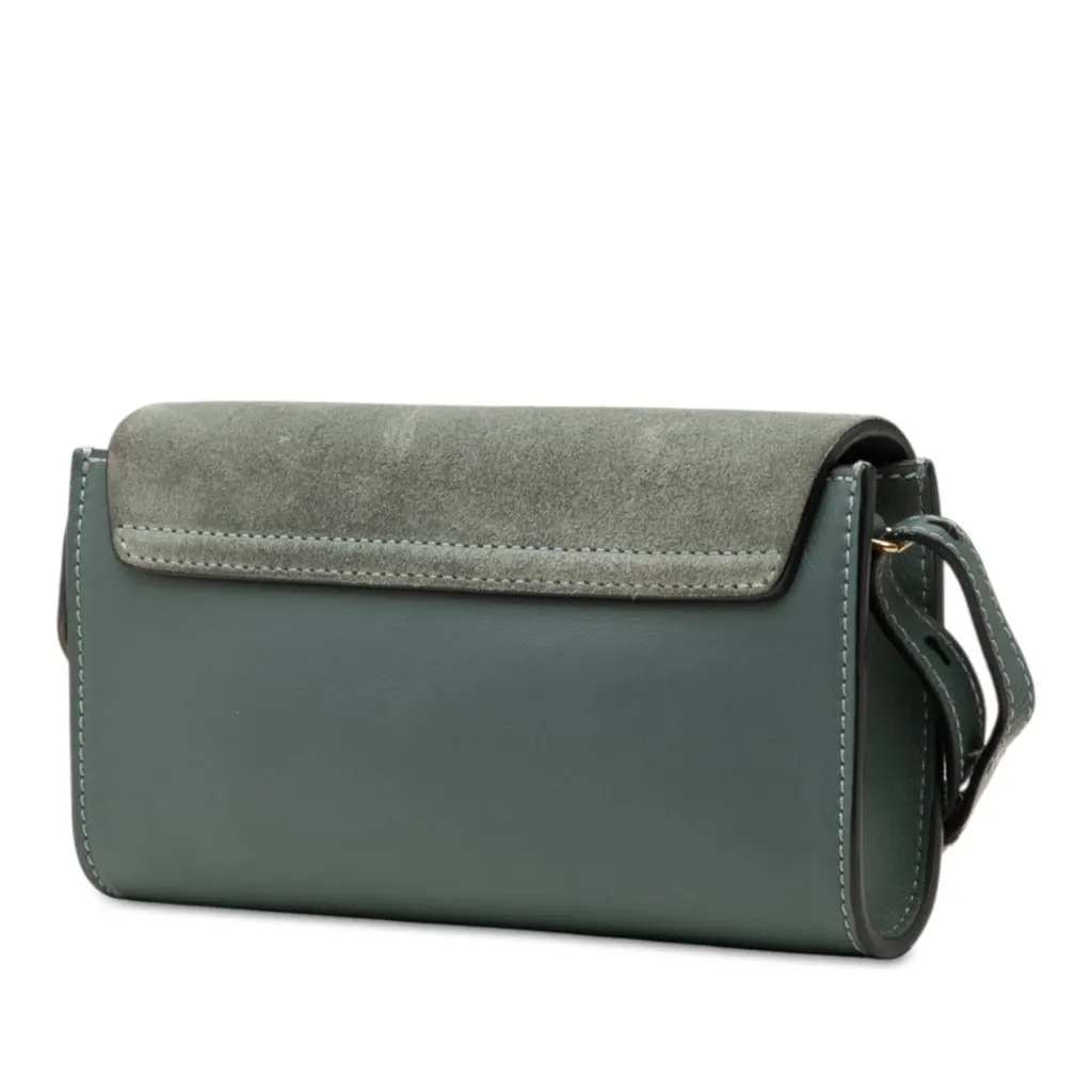 Chloé Mini Suede and Calfskin Faye Chain Crossbody Blue Leather Very good - Back View