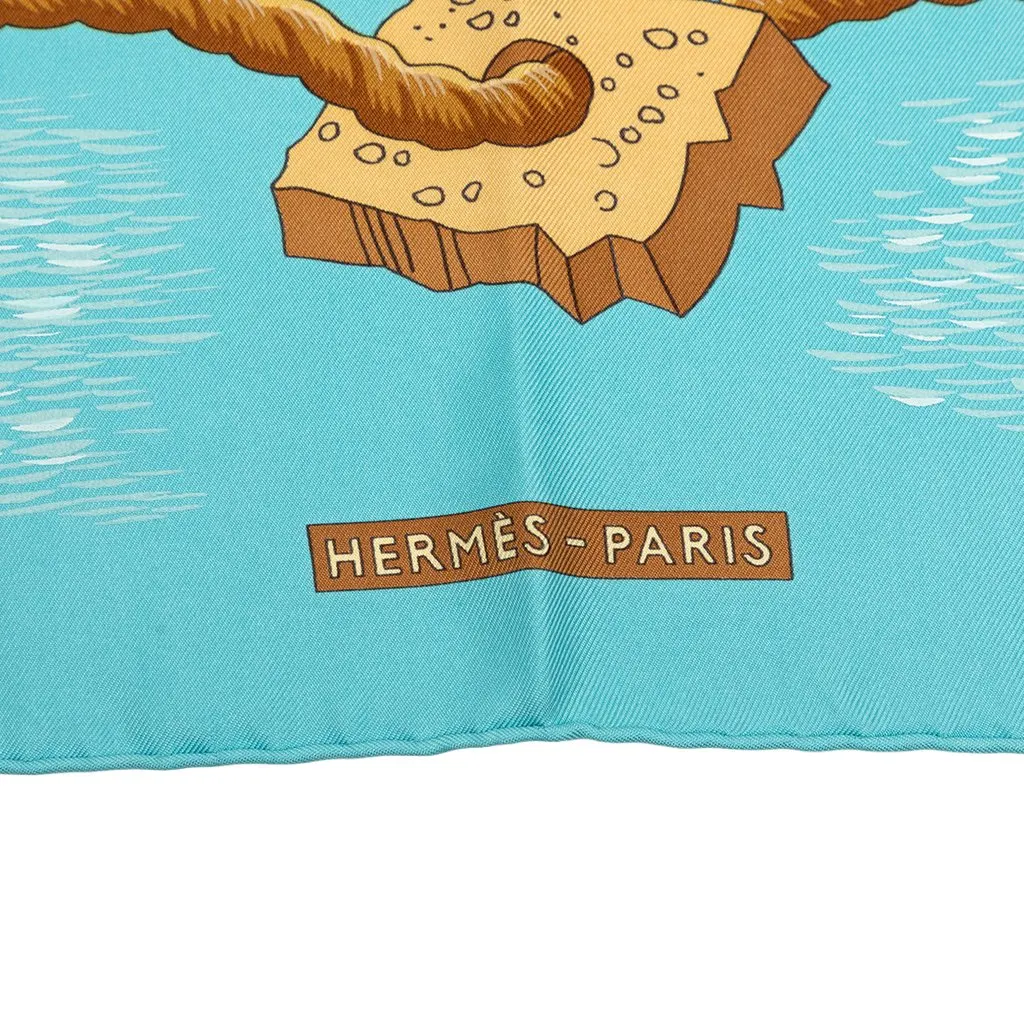 Hermès Bouteilles a La Mer Silk Scarf 90 Blue Very good - Back View