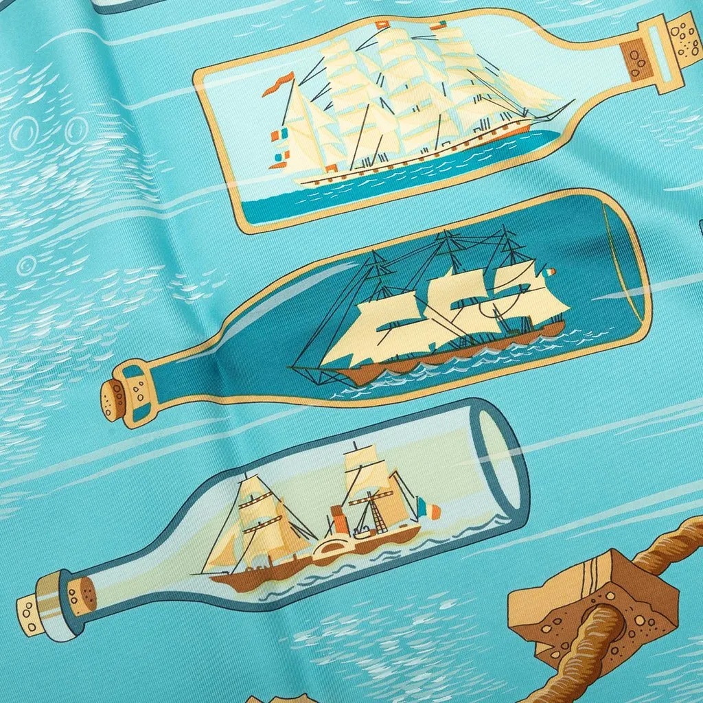 Hermès Bouteilles a La Mer Silk Scarf 90 Blue Very good - Box View