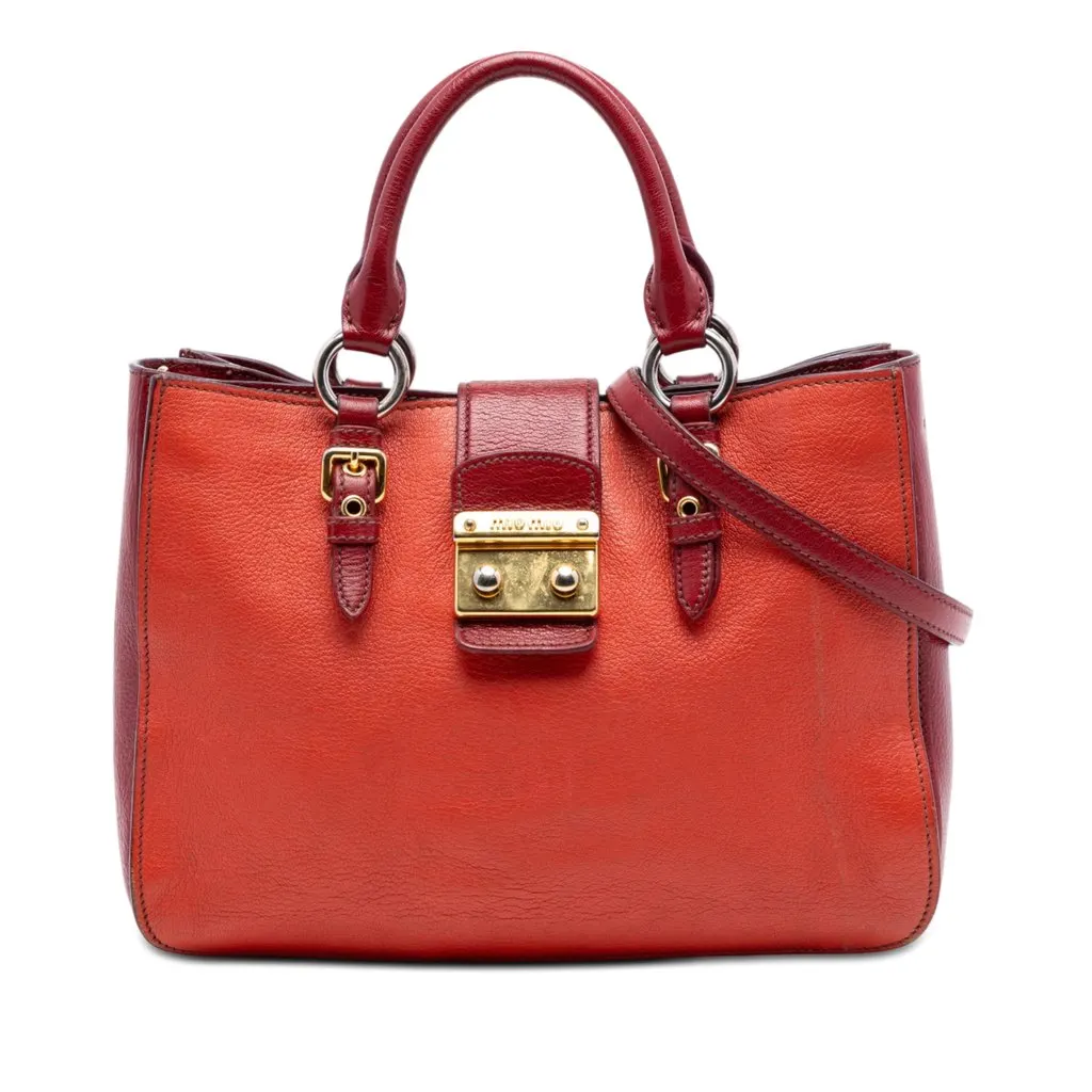 Miu Miu Bicolor Goatskin Madras Satchel Orange Leather Very good - Front View
