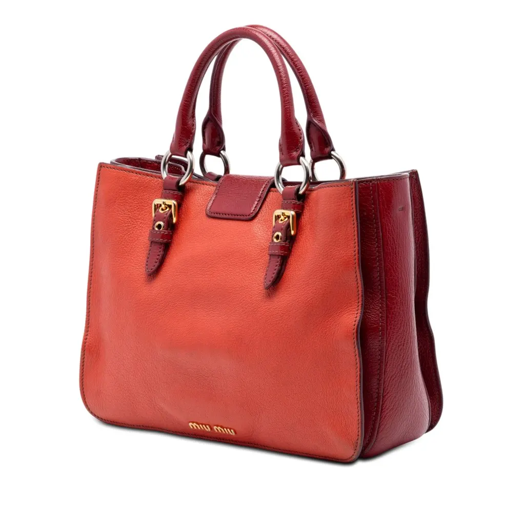 Miu Miu Bicolor Goatskin Madras Satchel Orange Leather Very good - Back View