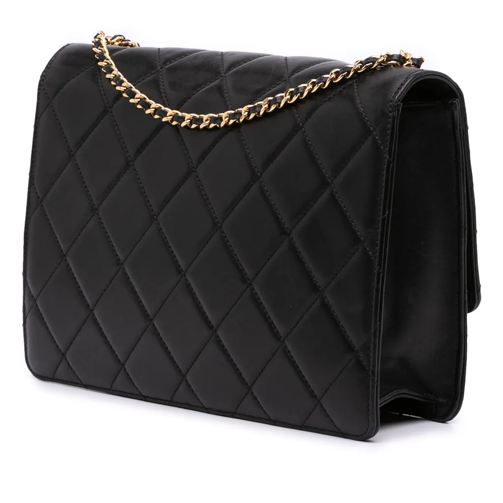Chanel Quilted Lambskin Golden Class Flap Black Leather Good - Back View