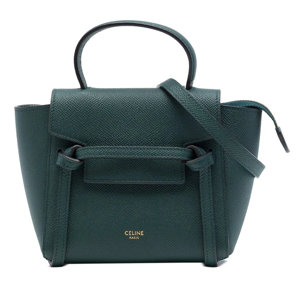 Celine Pico Grained Calfskin Belt Bag Green Leather Very good - Front View