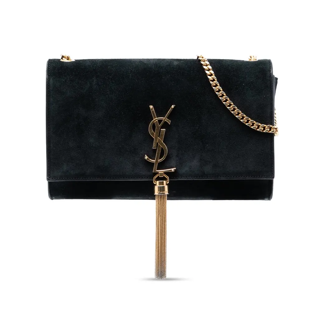 Saint Laurent Medium Suede Monogram Kate Tassel Crossbody Black Leather Good - Front View