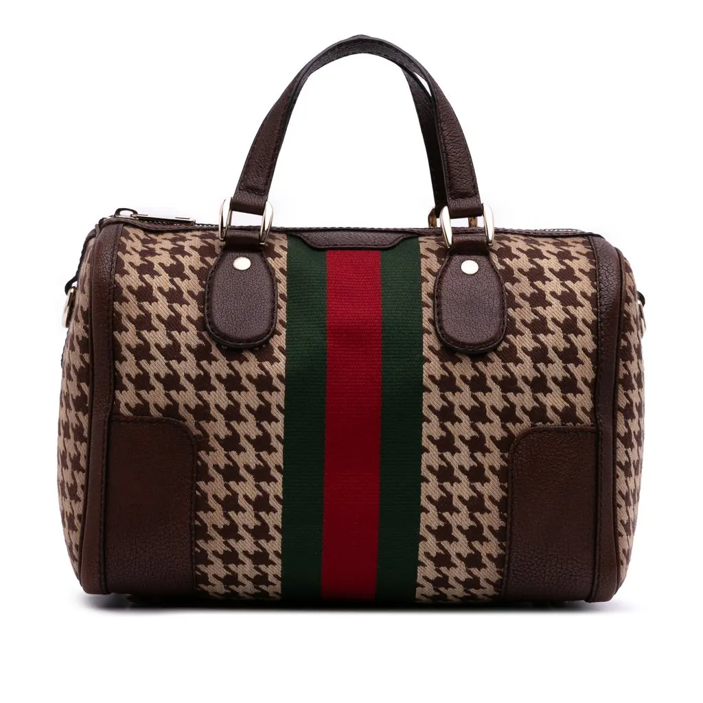 Gucci Cotton Seventies Web Boston Bag Brown Very good - Front View