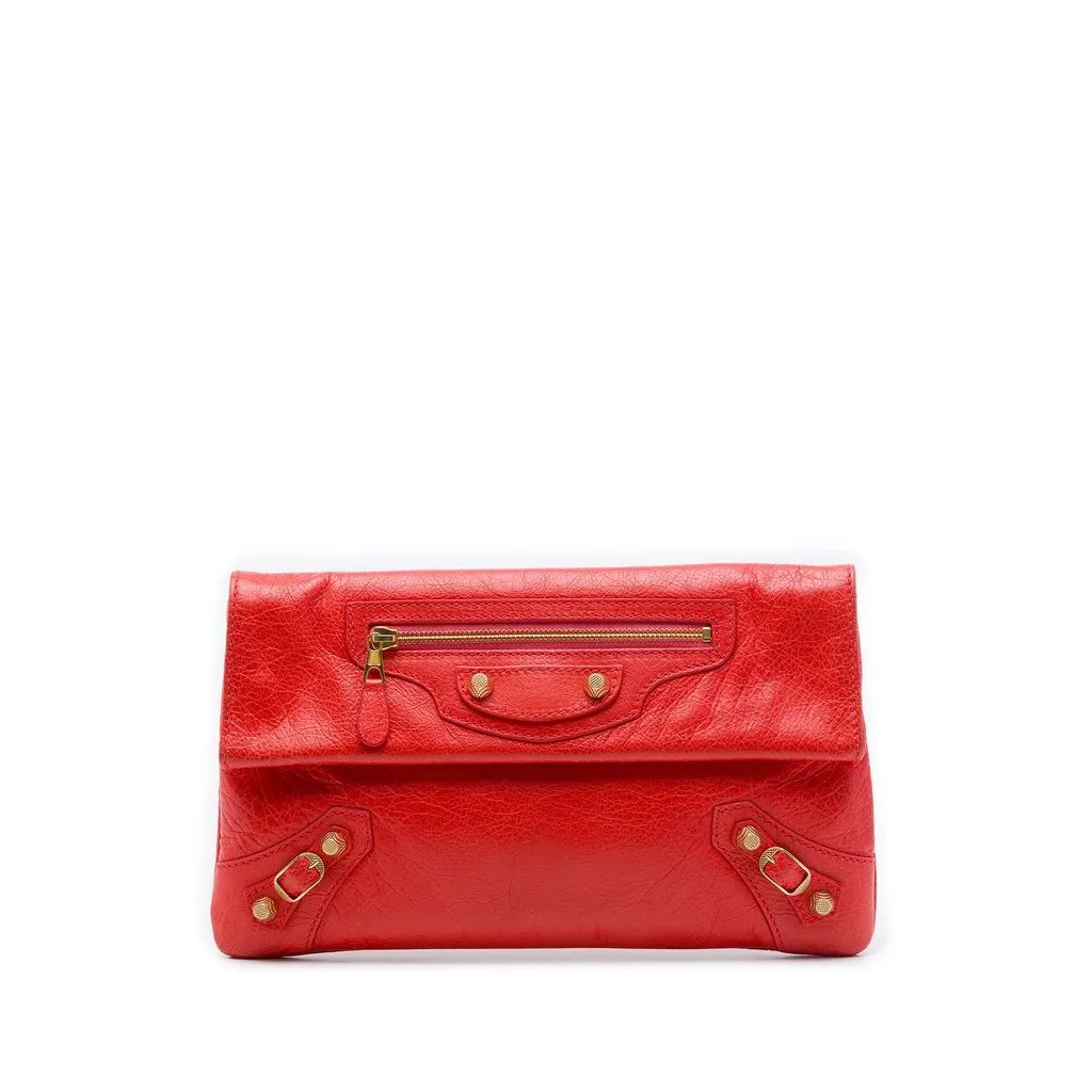 Balenciaga Lambskin Motocross Giant 12 Envelope Clutch Red Leather Good - Front View