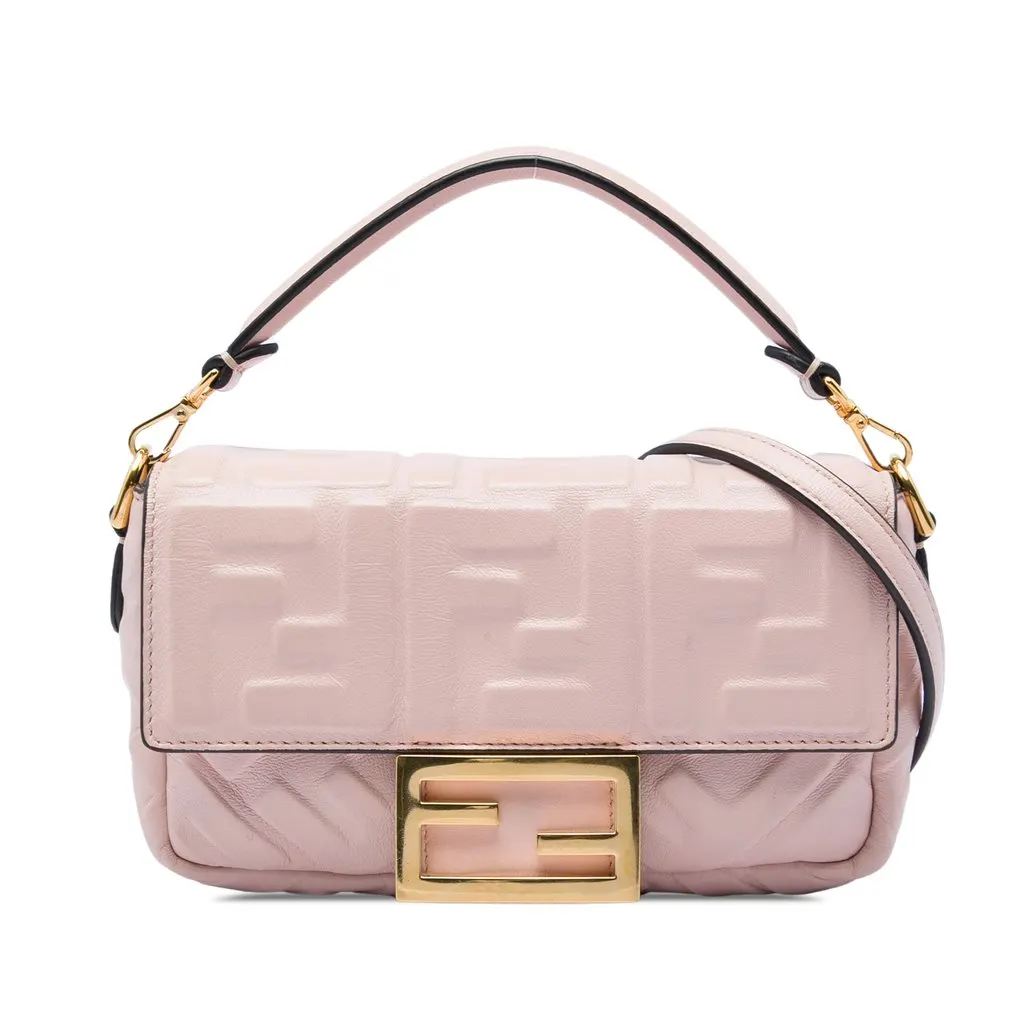 Fendi Mini Zucca Embossed Leather Baguette Satchel Pink Leather Very good - Front View