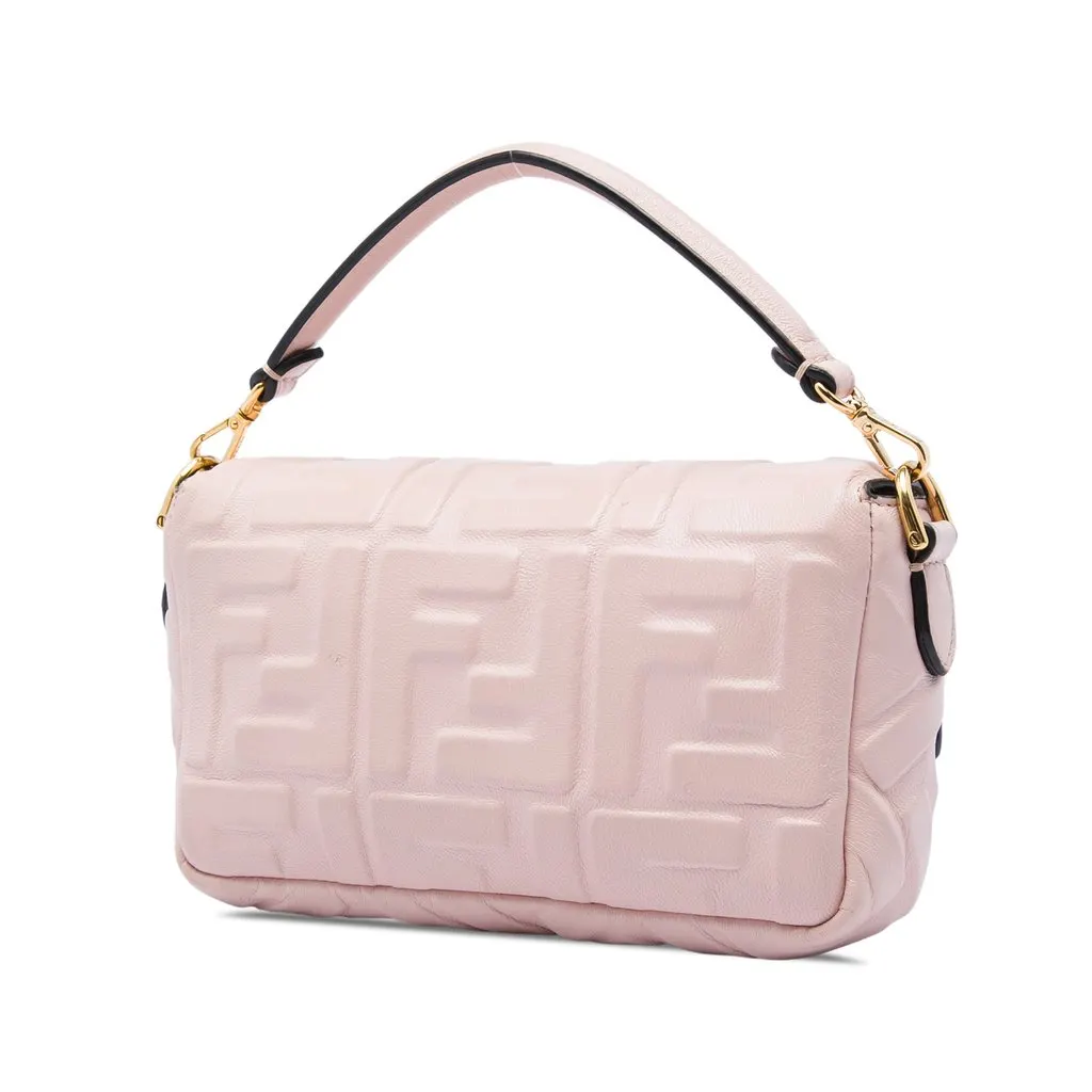 Fendi Mini Zucca Embossed Leather Baguette Satchel Pink Leather Very good - Back View