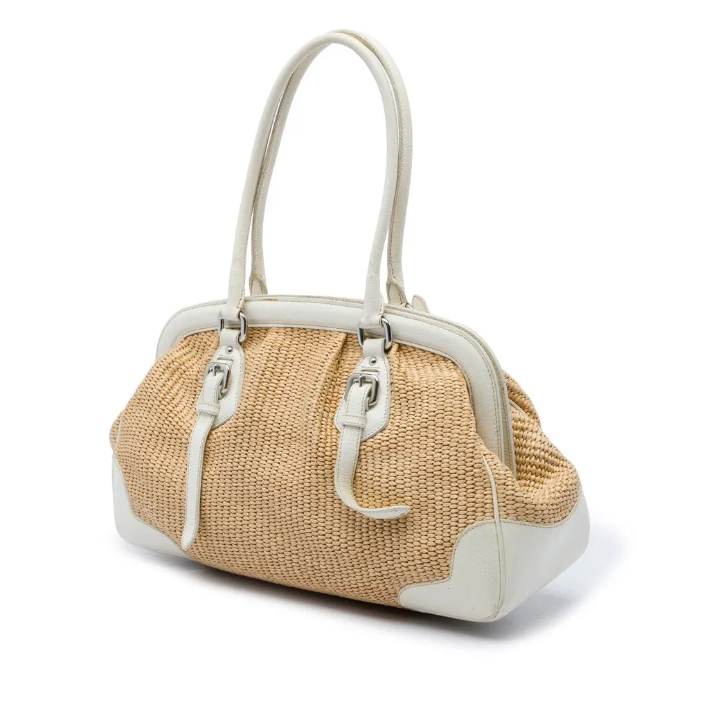Prada Raffia Shoulder Bag Beige Rattan Good - Back View