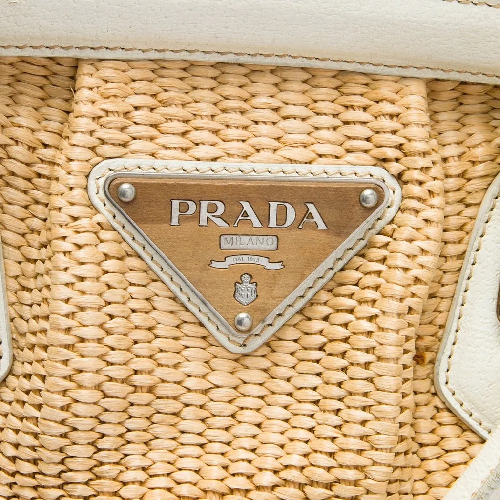Prada Raffia Shoulder Bag Beige Rattan Good - Box View