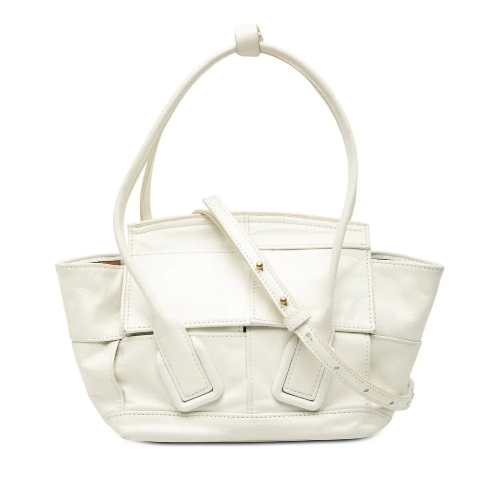 Bottega Veneta Mini Calfskin Maxi Intrecciato Arco Slouch Satchel White Leather Good - Front View