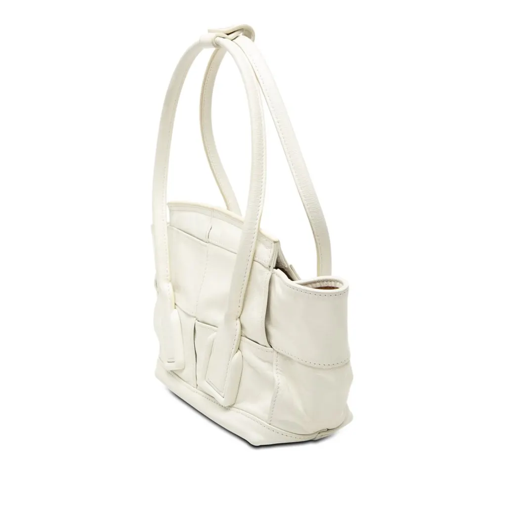 Bottega Veneta Mini Calfskin Maxi Intrecciato Arco Slouch Satchel White Leather Good - Back View