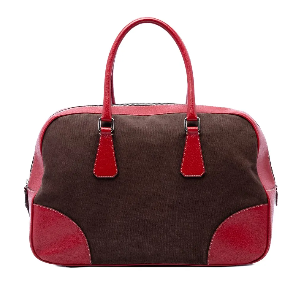 Prada Cinghiale Trimmed Canvas Canapa Bauletto Bag Brown Canvas Very good - Front View