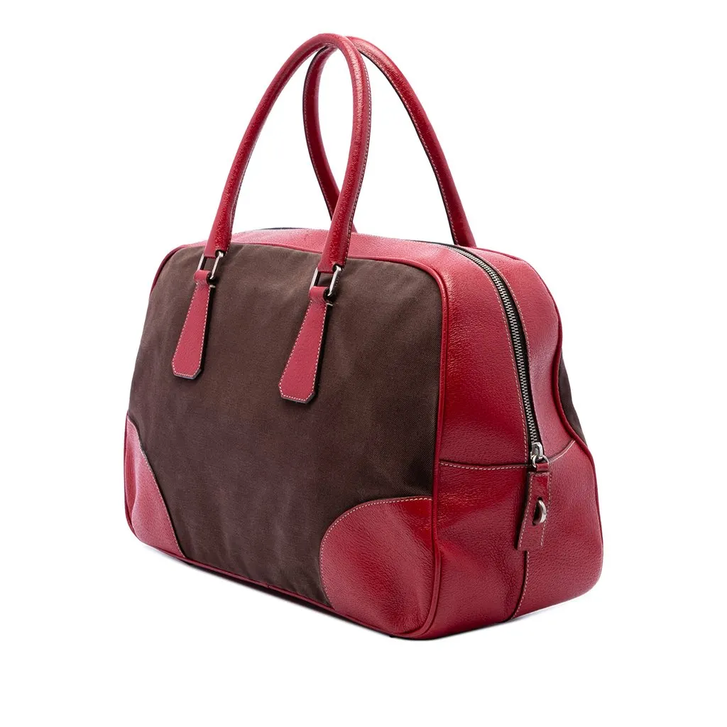 Prada Cinghiale Trimmed Canvas Canapa Bauletto Bag Brown Canvas Very good - Back View