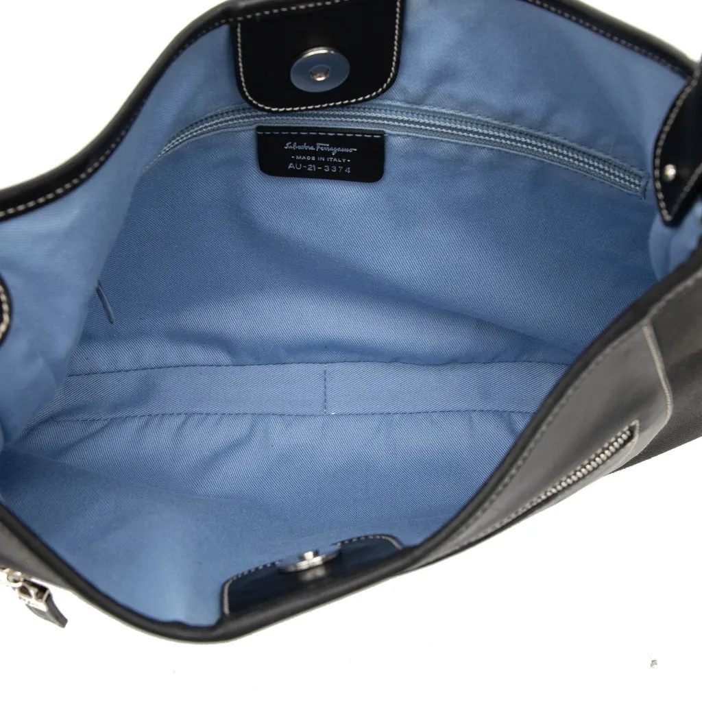 Salvatore Ferragamo Canvas and Leather Shoulder Bag Black Very good - Model View