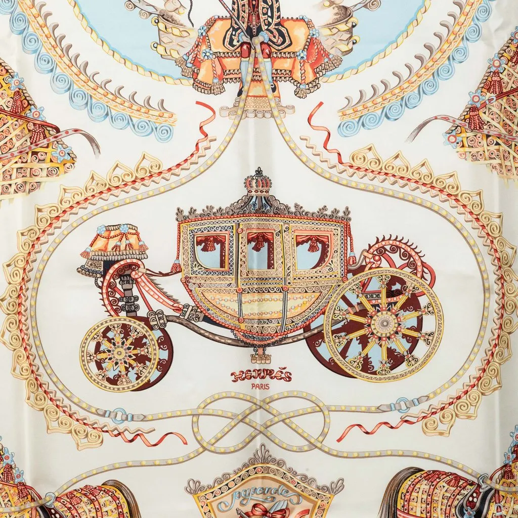 Hermès Paperoles Silk Scarf 90 White Very good - Back View