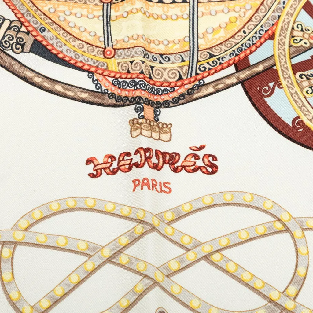 Hermès Paperoles Silk Scarf 90 White Very good - Inside View