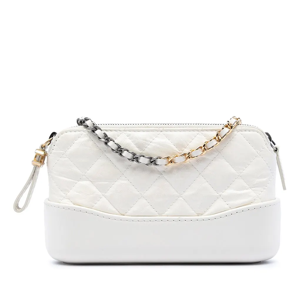Chanel Quilted Aged Calfskin Gabrielle Clutch With Chain White Leather Very good - Front View
