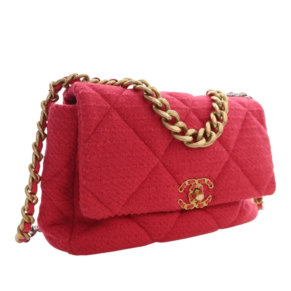 Chanel Large Tweed 19 Flap Pink Tweed Very good - Back View