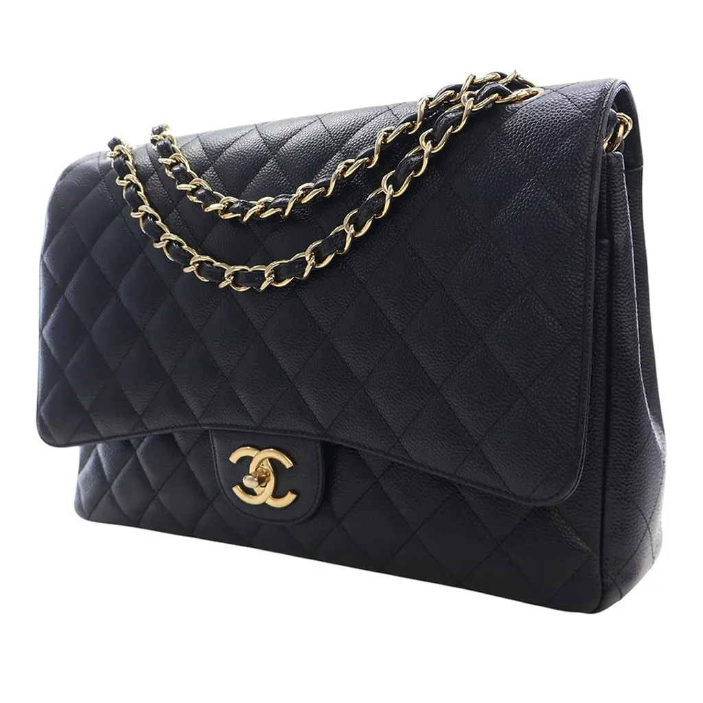 Chanel Maxi Classic Caviar Double Flap Black Leather Very good - Inside View