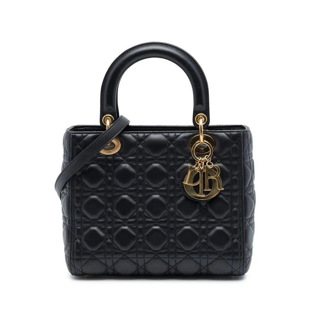 Dior Medium Lambskin Cannage Lady Dior Black Leather Very good - Front View
