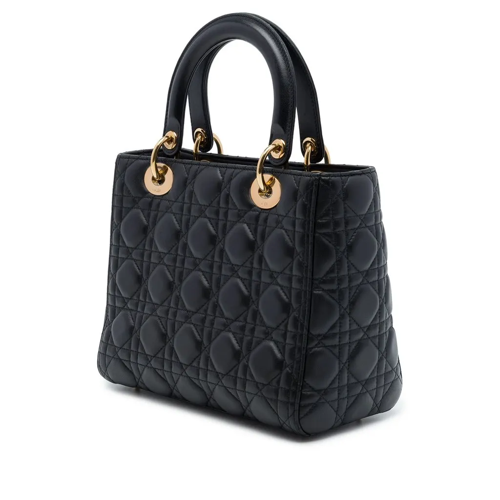 Dior Medium Lambskin Cannage Lady Dior Black Leather Very good - Back View