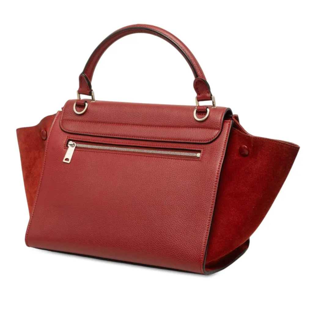 Celine Small Drummed Calfskin and Suede Trapeze Satchel Red Leather Very good - Back View