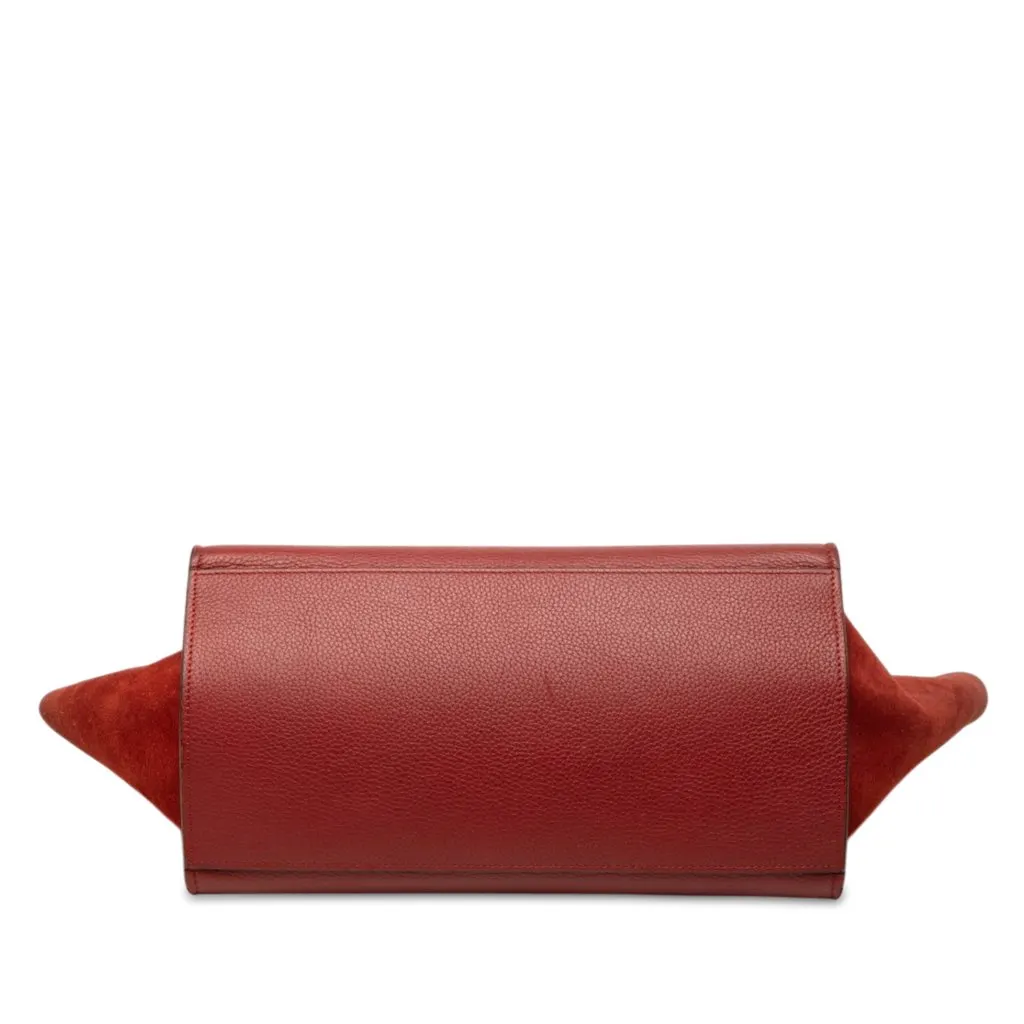 Celine Small Drummed Calfskin and Suede Trapeze Satchel Red Leather Very good - Inside View