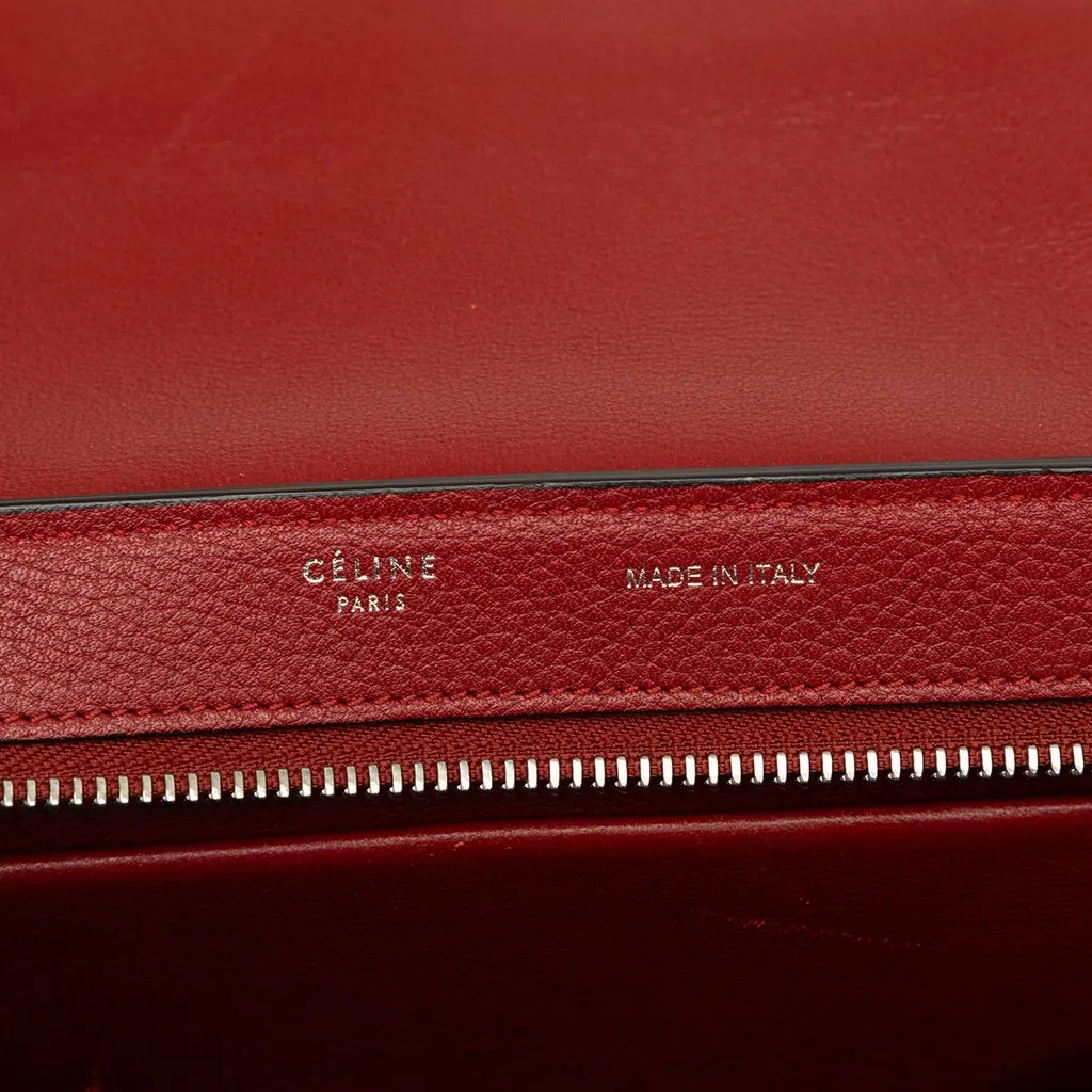Celine Small Drummed Calfskin and Suede Trapeze Satchel Red Leather Very good - Box View