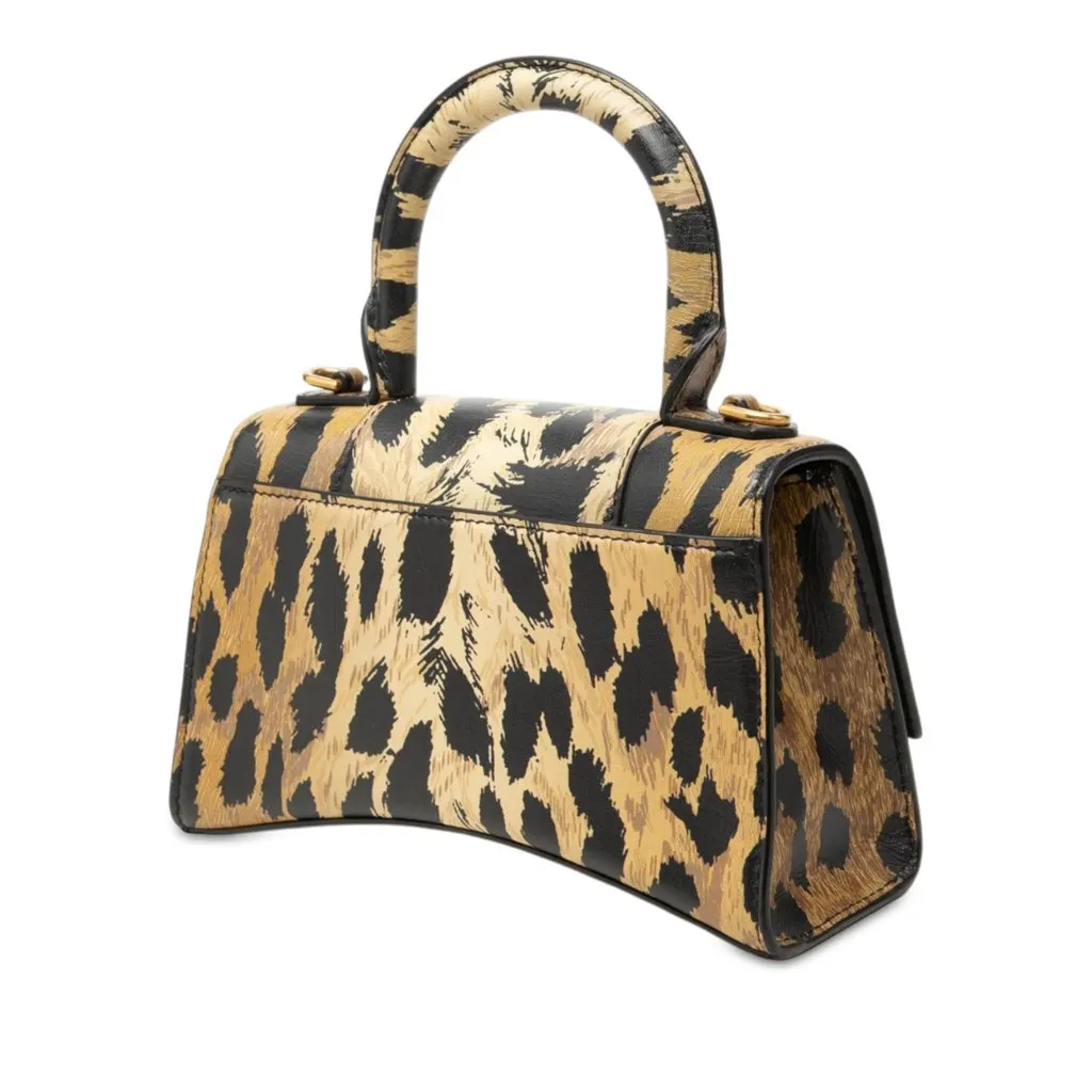 Balenciaga Calfskin Leopard Print Hourglass Top Handle Bag XS Brown Leather Very good - Back View